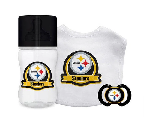 Pittsburgh Steelers Infant Baby Pacifier Baby Bottle Baby Bib Kickoff Collection 3-Piece Set