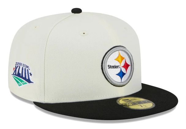 Pittsburgh Steelers Fitted New Era 59Fifty Super Bowl Patch Chrome Cap Hat Grey UV - THE 4TH QUARTER