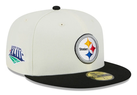 Pittsburgh Steelers Fitted New Era 59Fifty Super Bowl Patch Chrome Cap Hat Grey UV