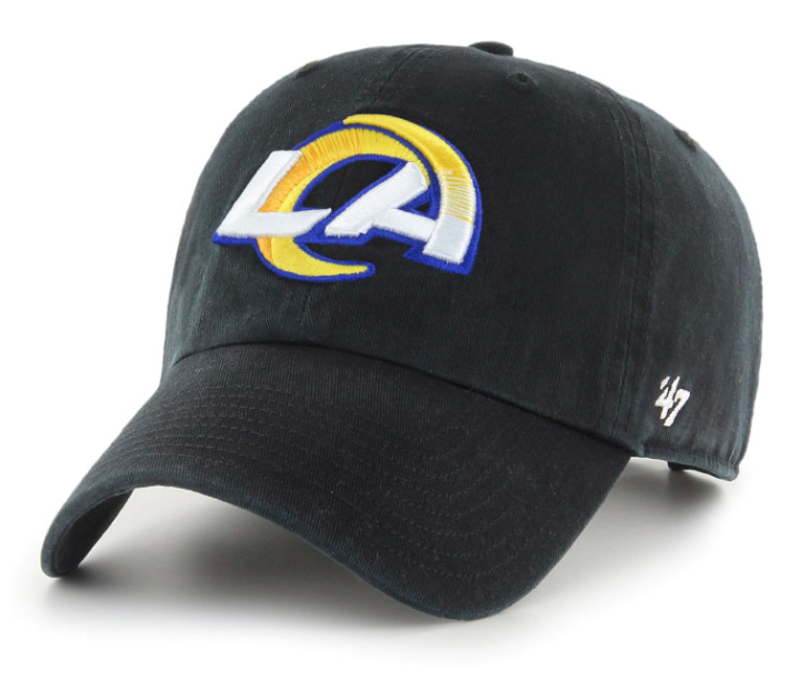 Los Angeles Rams Strapback '47 Brand Logo Clean Up Adjustable Cap Hat Black - THE 4TH QUARTER