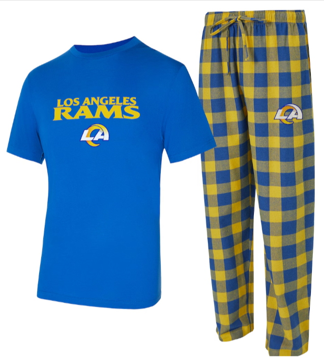 Los Angeles Rams Mens Concepts Sport 2-piece T-Shirt & Flannel Pant 2pc Pajama Set - THE 4TH QUARTER