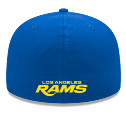 Los Angeles Rams Fitted New Era 59Fifty Yellow Logo Basic Blue Hat Cap Grey UV