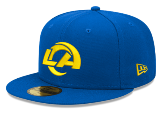 Los Angeles Rams Fitted New Era 59Fifty Yellow Logo Basic Blue Hat Cap Grey UV