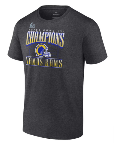 Los Angeles Rams Mens T-Shirt Fanatics Super Bowl LVI Champions Game Plan Tee Heather Charcoal