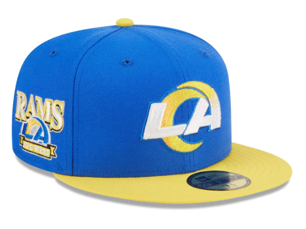 Los Angeles Rams Fitted New Era 59Fifty Hidden Blue Yellow Cap Hat Grey UV - THE 4TH QUARTER