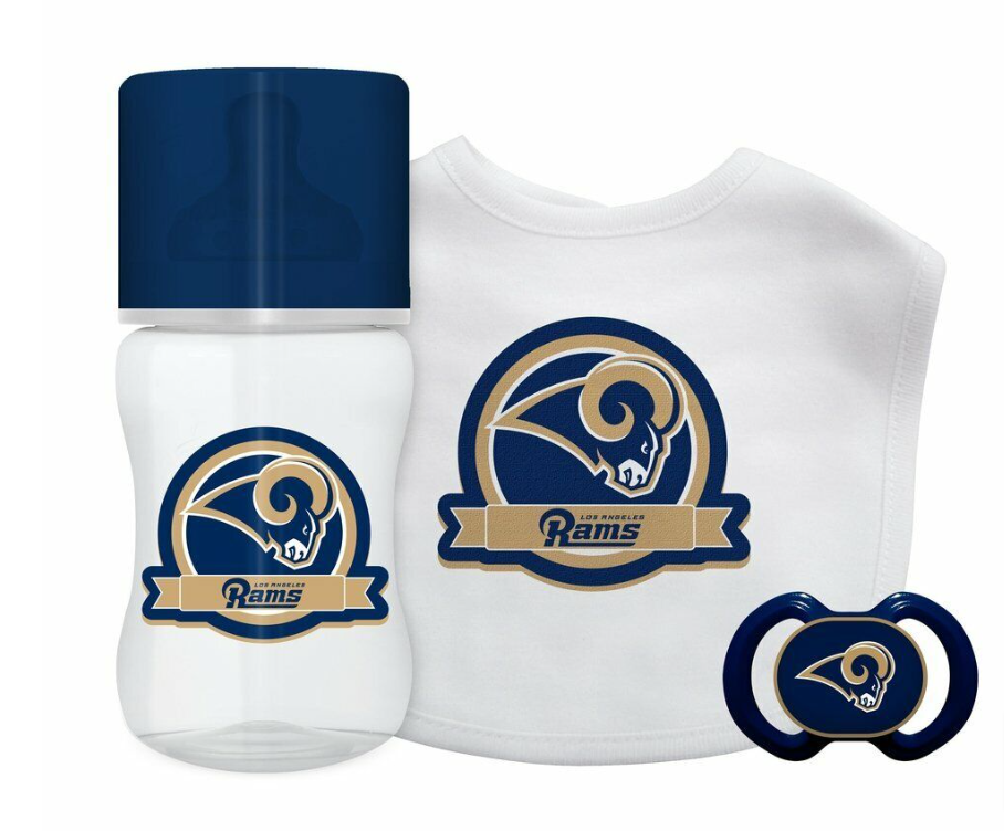 Los Angeles Rams Infant Baby Pacifier Baby Bottle Baby Bib Kickoff Collection 3-Piece Set - THE 4TH QUARTER