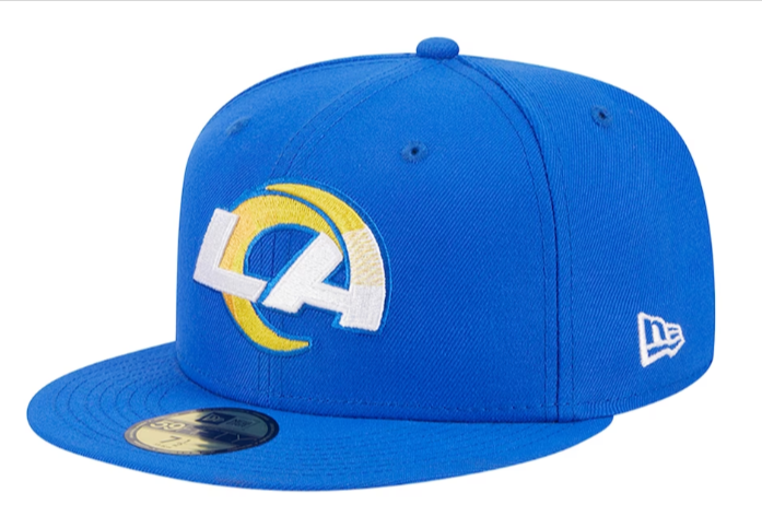 Los Angeles Rams Fitted New Era 59Fifty Main Blue Cap Hat Grey UV - THE 4TH QUARTER