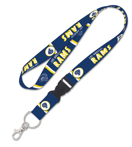 Los Angeles Rams Badge Tickets Holder Keychain Lanyard w/Breakaway 1" Retro Ring