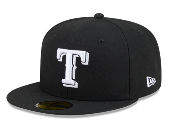 Texas Rangers Fitted New Era 59Fifty White Logo Black Cap Hat Grey UV