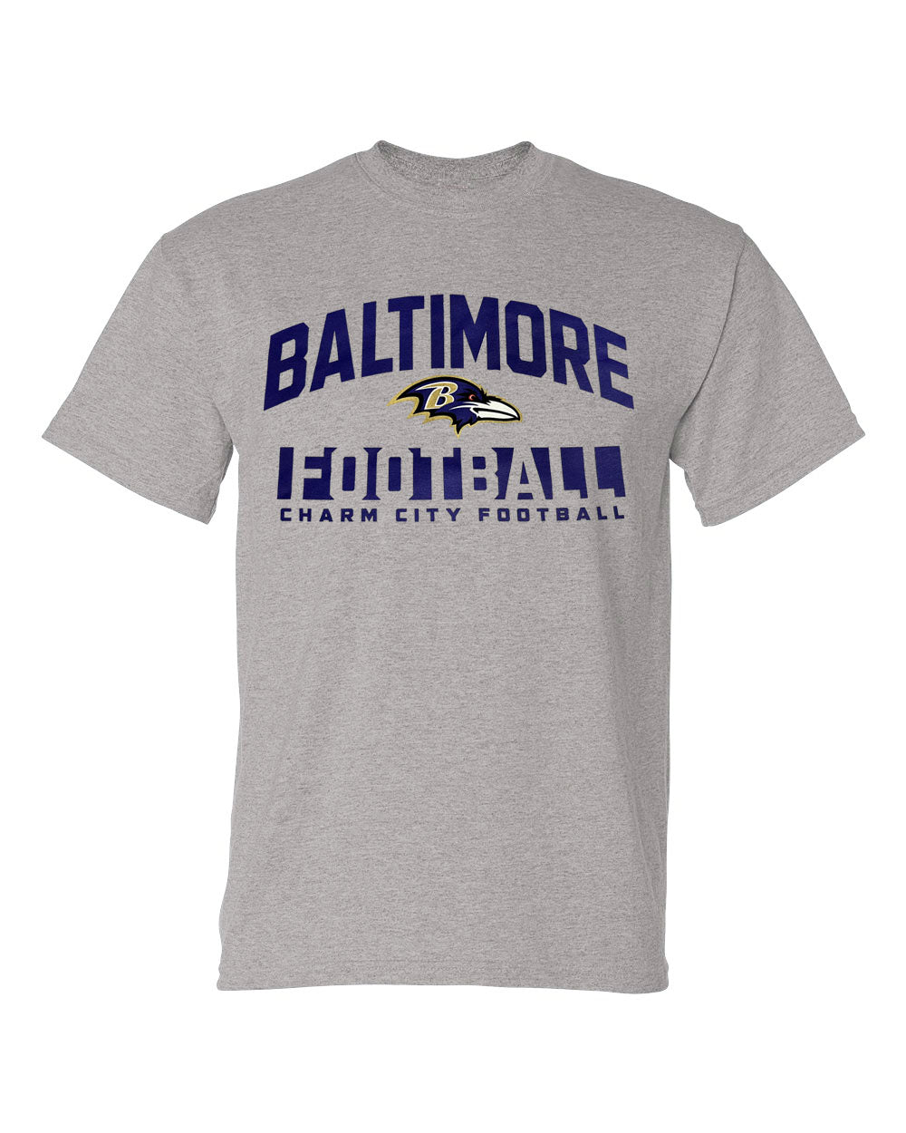 Baltimore Ravnes Mens T-Shirt Fanatics Screen Block Heather Grey Tee - THE 4TH QUARTER