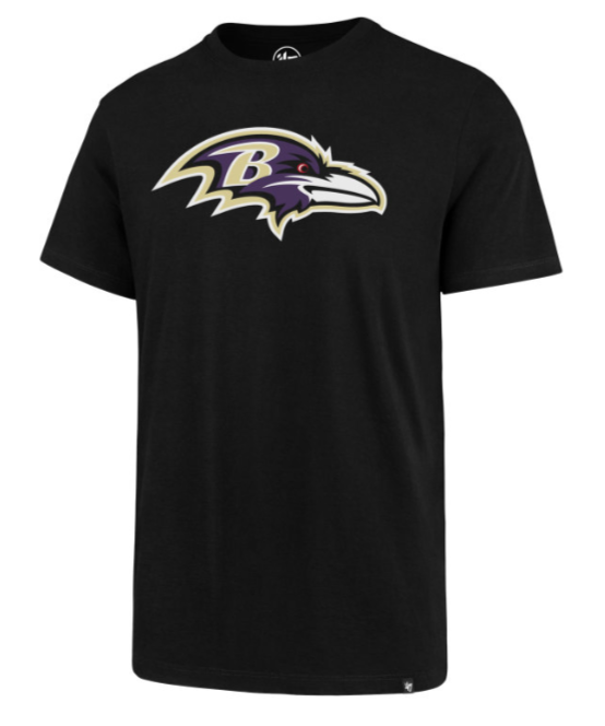 Baltimore Ravens Mens T-Shirt 47 Brand Super Rival Logo Black Tee - THE 4TH QUARTER