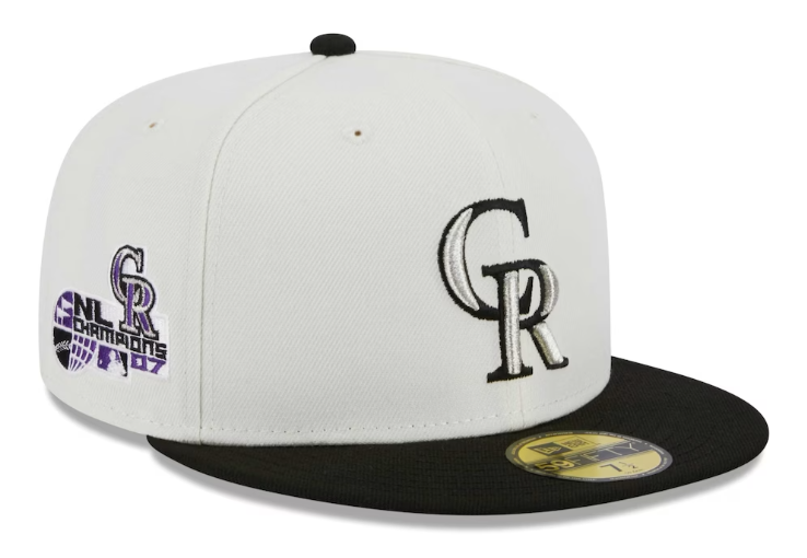 Colorado Rockies Fitted New Era 59Fifty 07 NL Champs WS Chrome Black Cap Hat Grey UV - THE 4TH QUARTER