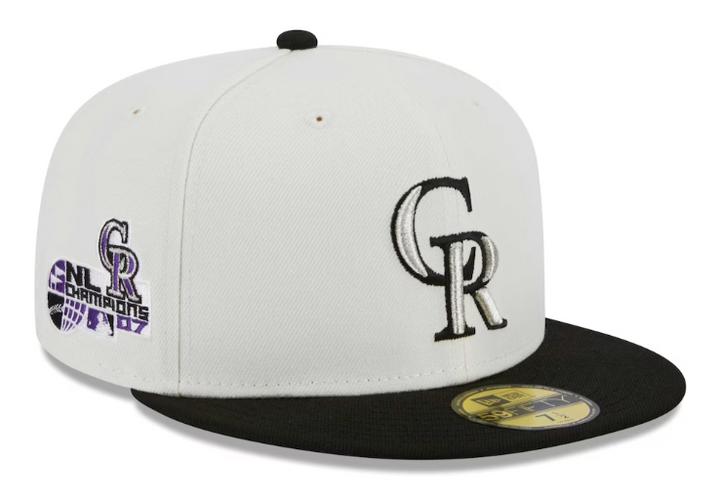 Colorado Rockies Fitted New Era 59Fifty 07 NL Champs WS Chrome Black Cap Hat Grey UV - THE 4TH QUARTER
