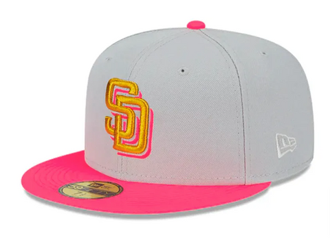 San Diego Padres Fitted New Era 59Fifty Metallic City Cap Hat Grey Neon Pink