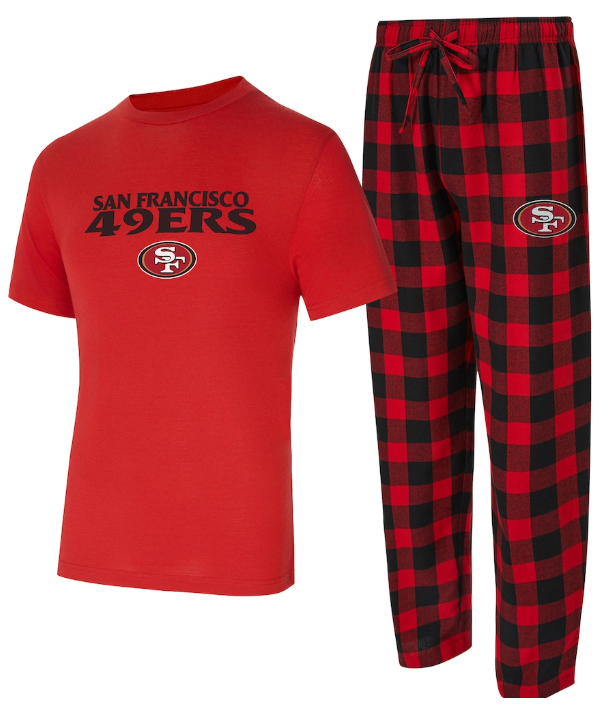 San Francisco 49ers Mens Concepts Sport 2-piece T-Shirt & Flannel Pant 2pc Pajama Set - THE 4TH QUARTER
