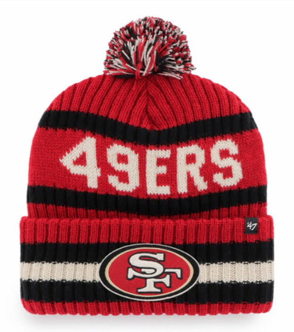 San Francisco 49ers 47 Brand Red Bering Pom Top Cuff Knit Hat Beanie - THE 4TH QUARTER