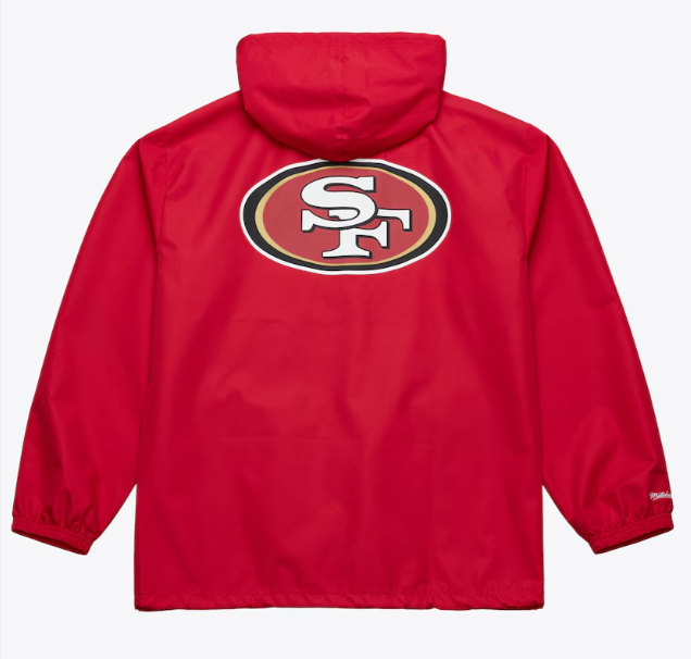 San Francisco 49ers Mens Mitchell &amp; Ness Coaches Wordmark Hooded Jacket Red - THE 4TH QUARTER