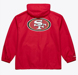 San Francisco 49ers Mens Mitchell & Ness Coaches Wordmark Hooded Jacket Red - THE 4TH QUARTER
