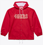 San Francisco 49ers Mens Mitchell & Ness Coaches Wordmark Hooded Jacket Red - THE 4TH QUARTER