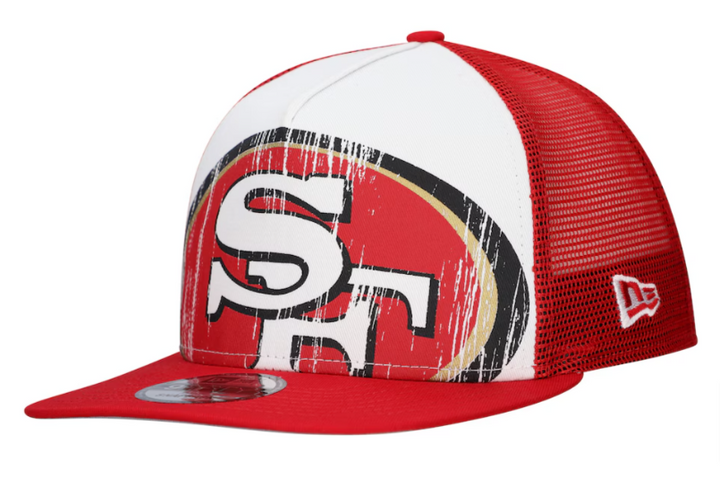 San Francisco 49ers Snapback New Era 9Fifty A-Frame Distressed Trucker Mesh Cap Hat - THE 4TH QUARTER