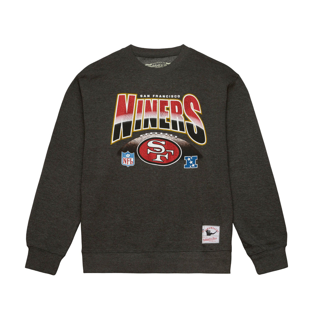 San Francisco 49ers Men's Mitchell & Ness Inzone Crew Fleece Sweatshirt Charcoal Heather - THE 4TH QUARTER