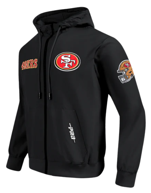 San Francisco 49ers Mens Jacket Pro Standard Classic Windbreaker Full Zip Hoodie Black - THE 4TH QUARTER