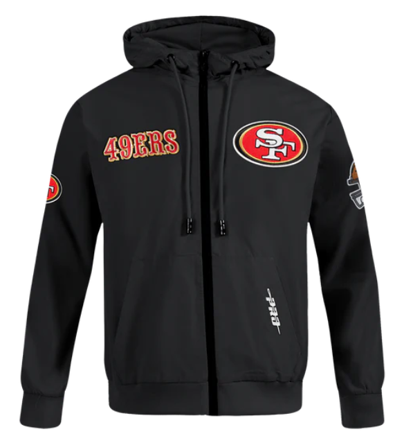 San Francisco 49ers Mens Jacket Pro Standard Classic Windbreaker Full Zip Hoodie Black - THE 4TH QUARTER