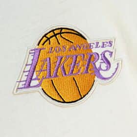Los Angeles Lakers Mens T-Shirt Mitchell &amp; Ness Icon Henley Cream Purple - THE 4TH QUARTER