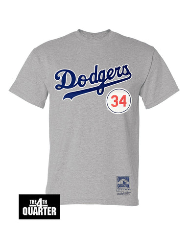 Men's Mitchell & Ness Fernando Valenzuela Heather Gray Los Angeles Dodgers Retired Number T-Shirt