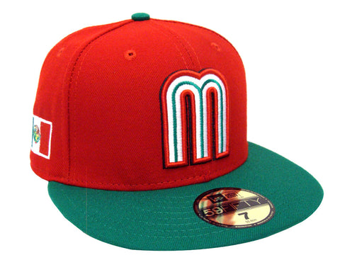 Mexico Fitted New Era World Baseball Classics Original "m" Logo Cap Hat Red Green Side Flag - THE 4TH QUARTER