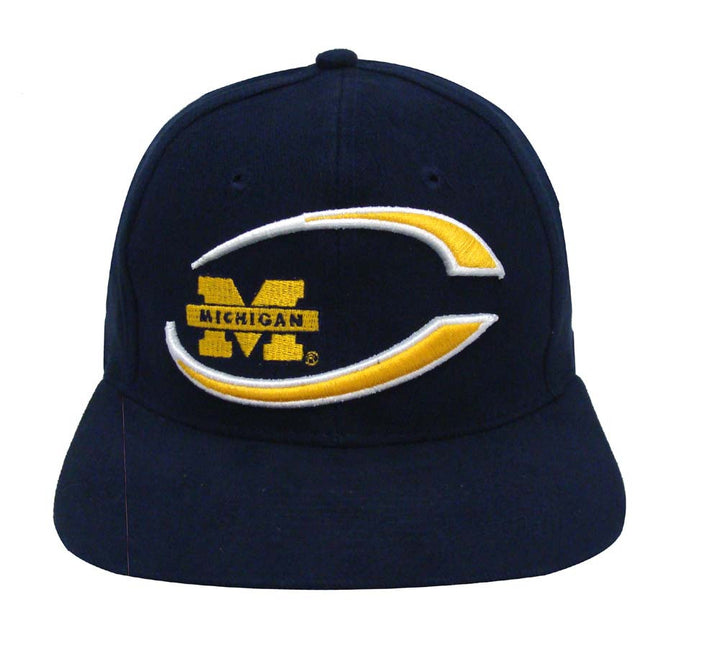 Michigan Wolverines Snapback Retro Vintage Name &amp; Logo Cap Hat Navy - THE 4TH QUARTER