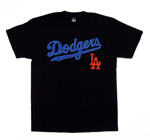 Los Angeles Dodgers Youth (8-20) Jersey T-Shirt Majestic Blue Wordmark Red LA Black