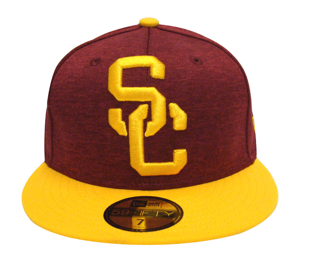 USC Trojans Fitted New Era Heather Huge Cap Hat Burgundy Yellow - THE 4TH QUARTER
