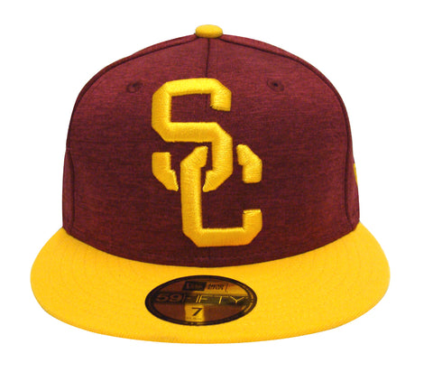 USC Trojans Fitted New Era Heather Huge Cap Hat Burgundy Yellow - THE 4TH QUARTER