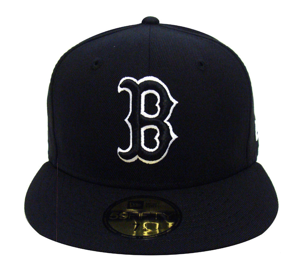 Boston Red Sox Fitted New Era 59Fifty Black Logo White Outline Cap