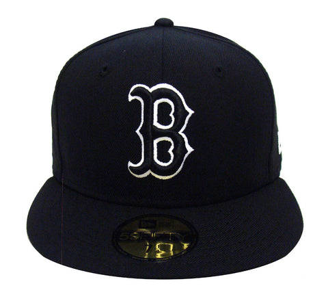 Boston Red Sox Fitted New Era 59Fifty Black Logo White Outline Cap Hat Black - THE 4TH QUARTER