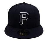 Pittsburgh Pirates Fitted New Era 59Fifty Black Logo White Outline Cap Hat Black - THE 4TH QUARTER