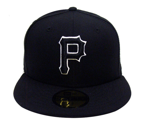Pittsburgh Pirates Fitted New Era 59Fifty Black Logo White Outline Cap Hat Black - THE 4TH QUARTER