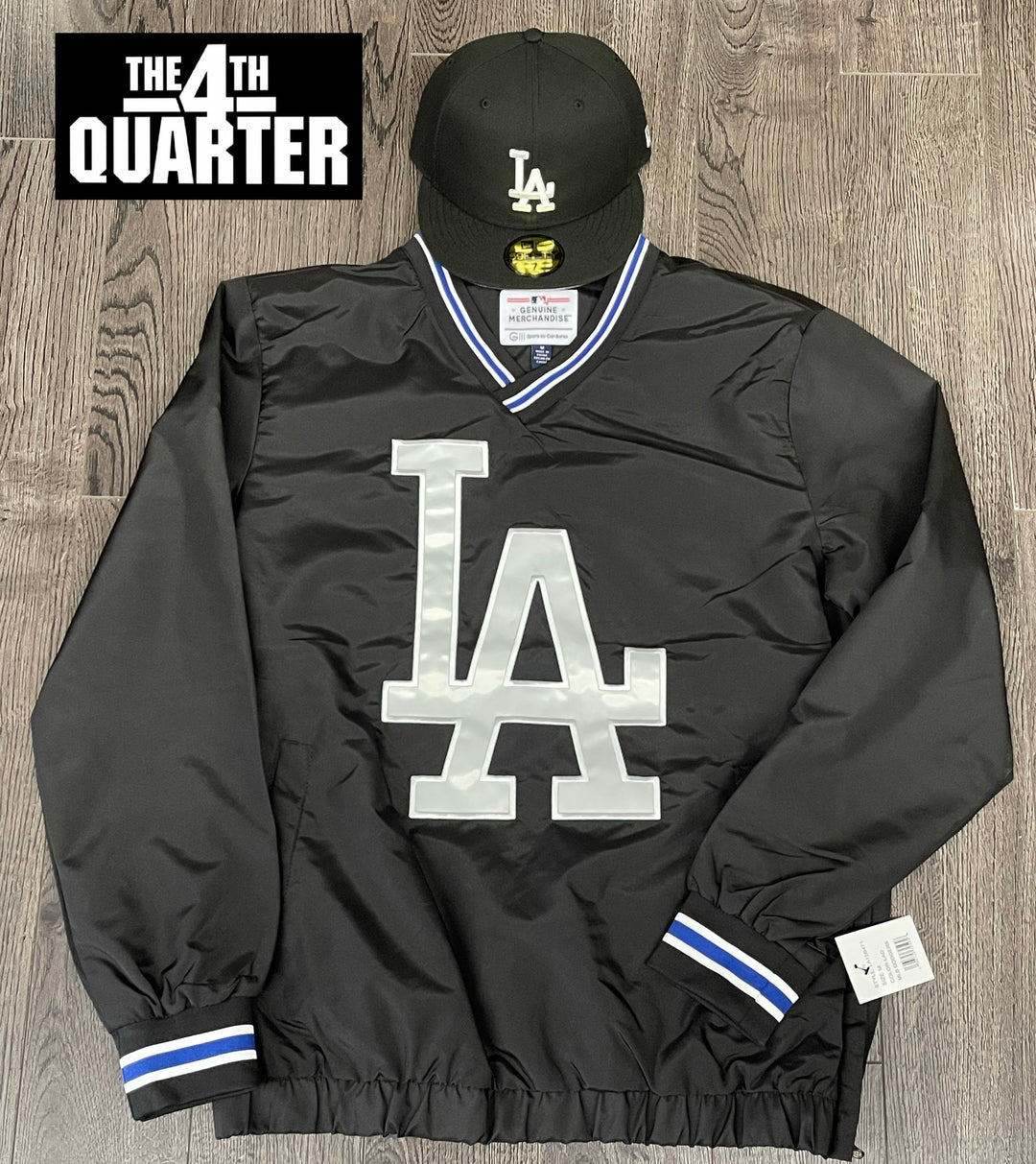 Los Angeles Dodgers Mens Jacket G-III LA Pullover Windbreaker V-Neck Jacket BLACK - THE 4TH QUARTER