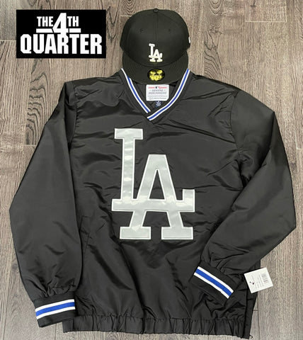 Los Angeles Dodgers Mens Jacket G-III LA Pullover Windbreaker V-Neck Jacket BLACK