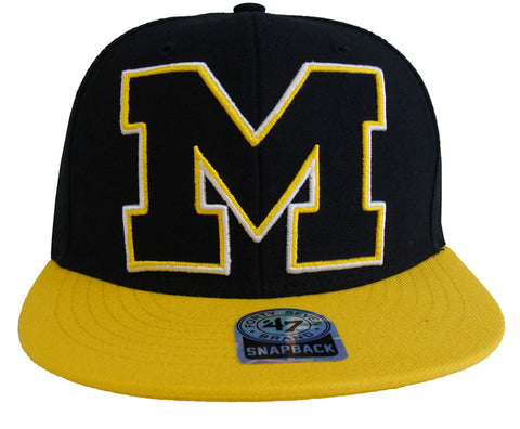 Michigan Wolverines Snapback 47 Blackout Retro Cap Hat 2 Tone Black Yellow
