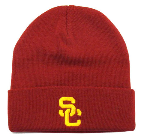 USC Trojans Beanie Embroidered SC Ski Fold Cap Red - THE 4TH QUARTER