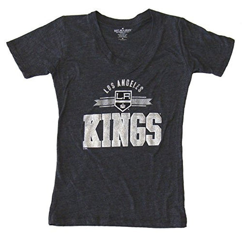 Los Angeles Kings Womens Ladies Banner V Neck T-Shirt Blouse Charcoal Ash Grey - THE 4TH QUARTER