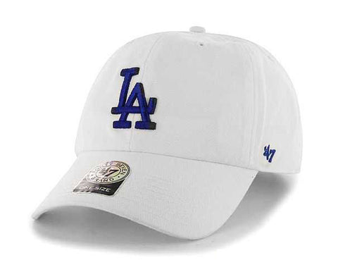 Los Angeles Dodgers Strapback '47 Brand Blue Logo Clean Up Adjustable Cap Hat White - THE 4TH QUARTER