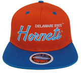 Delaware State Hornets Snapback Script Retro Cap Hat 2 Tone Orange Blue