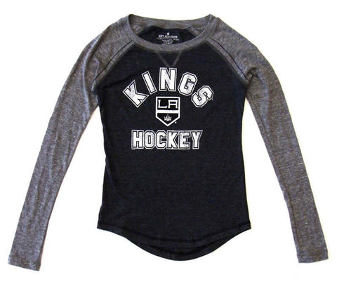 Los Angeles Kings Womens Tribend Baseball Long Sleeve T-Shirt Blouse Char Grey - THE 4TH QUARTER