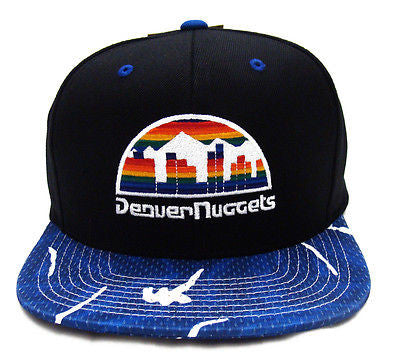 Denver Nuggets Snapback Mitchell & Ness Team Color Stroke Cap Hat Black Blue - THE 4TH QUARTER
