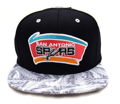 San Antonio Spurs Snapback Mitchell Ness Team Color Stroke Cap Hat Black Grey THE 4TH QUARTER