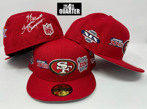 San Fransisco 49ers Fitted New Era 59FIFTY 5X Super Bowl Champions Red Cap Hat Grey UV