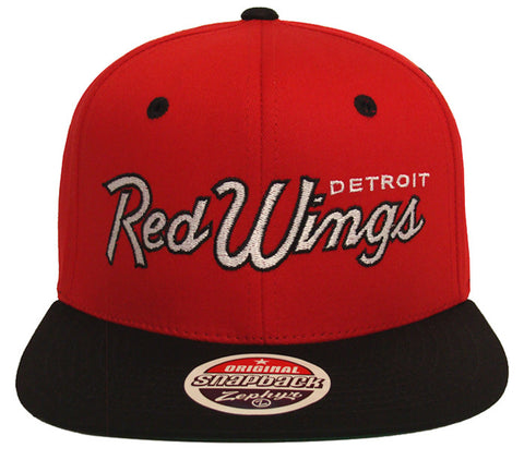 Detroit Red Wings Snapback Script Zephyr Cap Hat Red Black - THE 4TH QUARTER